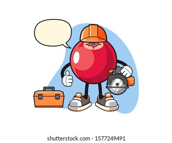 Apple woodworker with speech bubble cartoon. Mascot Character vector.