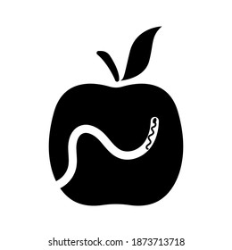 Apple and worm black on white background, sign for design, vector illustration