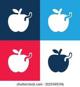 Apple With Worm blue and red four color minimal icon set