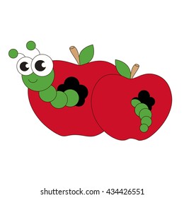 Apple worm cartoon. Outlined character with black stroke.