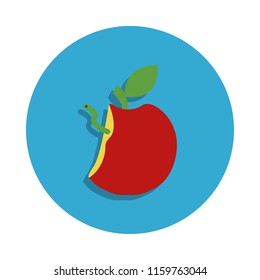 apple with a worm colored in blue badge icon. Element of school icon for mobile concept and web apps. Detailed apple with a worm icon can be used for web and mobile