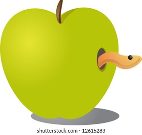 Apple with a worm coming out illustration