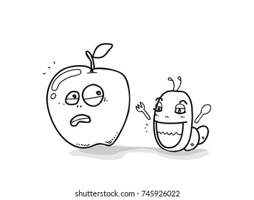 apple & worm doodle
