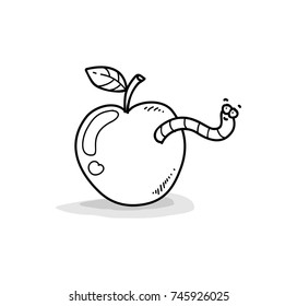 apple & worm doodle