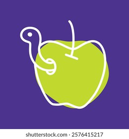 Apple with worm doodle icon hand drawn with thin line and colorful blob