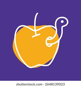 Maçã com worm ícone doodle mão desenhada com linha fina e bolha colorida