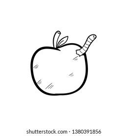 apple worm hand doodle vector