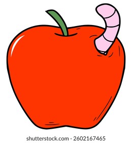 apple and worm illustration hand drawn isolated vector