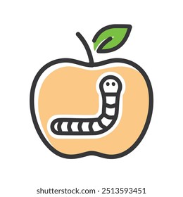 Apple with worm inside. A simple illustration of an apple with a worm inside, symbolizing the hidden dangers or unexpected challenges that may lie beneath a seemingly perfect exterior.