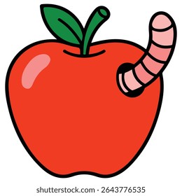 Maçã com ilustração de vetor isolado de worm no fundo branco