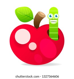 Apple With Worm On White Background Vector Illustration For Your Design