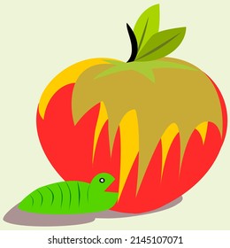 Apple and a worm sitting on a site