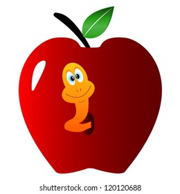 Apple with a worm in unique style