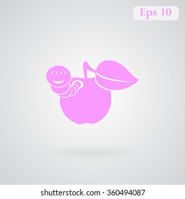 Apple with worm vector icon