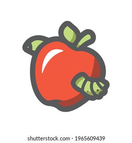 Apple and Worm Vector icon Cartoon illustration.