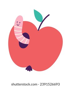 Apple With Worm Vector Illustration