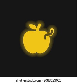 Apple con icono de neón brillante amarillo de gusano