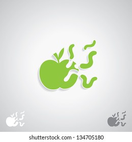 Apple with worms - vector illustration