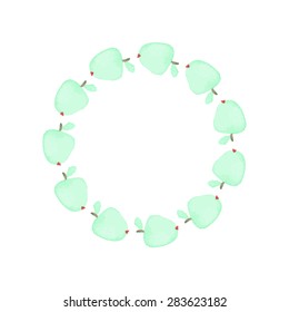 Apple wreath. Hand-drawn fruits. Real watercolor drawing. Vector illustration. Traced painting