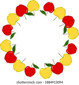 apple wreath, round fruit frame, space for copy space, cute flat illustration