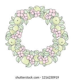 APPLE WREATH Summer Color Vector Illustration Set for Scrapbooking and Digital Print on Card and Photo Children’s Albums