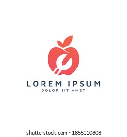 apple and wrench negative space logo design