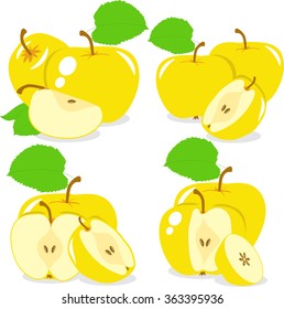 Apple. Yellow apples slices, collection of vector illustrations on a transparent background