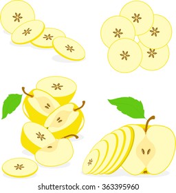 Apple. Yellow apples slices, collection of vector illustrations on a transparent background