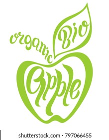 Apple.Lettering.Calligraphy. Fruit. Organic. Bio. Healthy eating. Vector illustration.