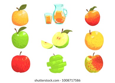 Apples And Apple Juice Cool Style Bright Illustrations