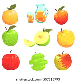 Apples And Apple Juice Cool Style Bright Illustrations