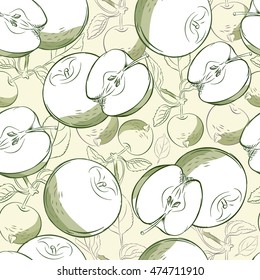 Apples background. Seamless pattern of green apples. Rich harvest. Fruit background.