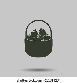 Apples in a basket icon. Flat vector illustration in black on white background.