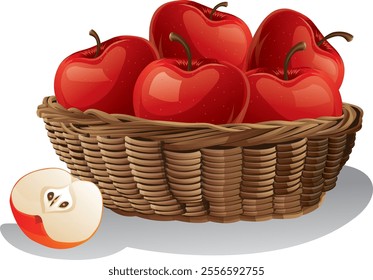 Apples In Basket Vector Graphic