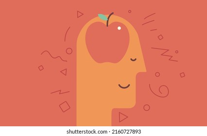 Apples. Benefits Of Apples For The Brain. Vector Illustration. Simple, Modern Style. Background For Cover, Poster, Animation.