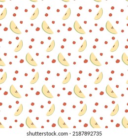 Apples with berries pattern. Hand-drawn Autumn decor on a pattern for textiles, wallpapers, napkins.