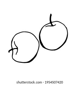 apples, black outline drawn by a pen, vector