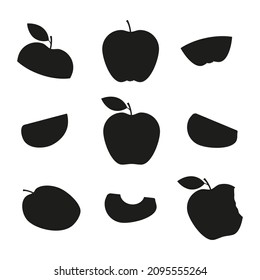 Se colocan siluetas negras. Colección de rebanadas de Apple. Vector aislado en blanco.