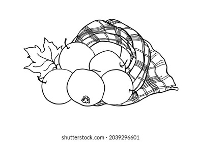 Apples, a blanket, autumn leaves. Thanksgiving and Harvest element. Isolated on a white background. 