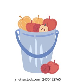 Apples in blue bucket flat design in white background