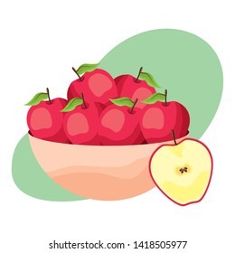 apples in bowl tropical fruits vector illustration