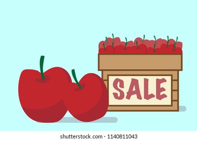 Apples in the box icon in flat style. Isolated object. Apples logo. Vector illustration on blue pastel background