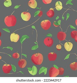 Apples with branches Illustration Vector Cartoon Drawing