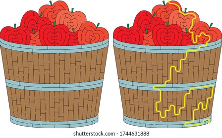 Apples in a bucket maze for kids with a solution