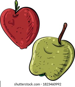 Apples cartoon isolated vector, Apple red and green, Vector doodle illustration