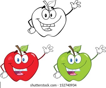 Apples Cartoon Mascot Characters. Set Vector Collection 1