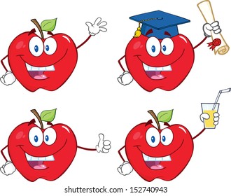 Apples Cartoon Mascot Characters. Set Vector Collection 9