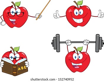 Apples Cartoon Mascot Characters. Set Vector Collection 10