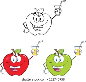 Apples Cartoon Mascot Characters. Set Vector Collection 3