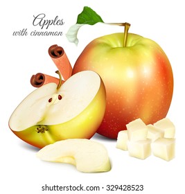 Apples with cinnamon. vector illustration
